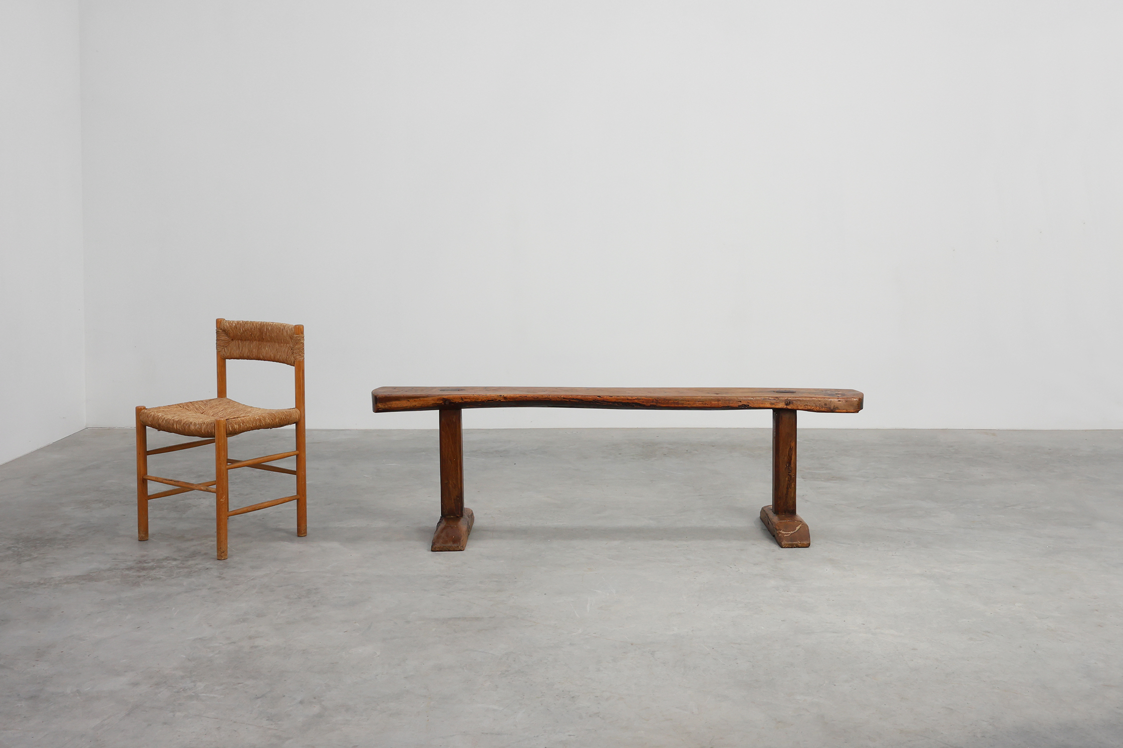 Pair of rustic Oak Benches, France, 1850thumbnail